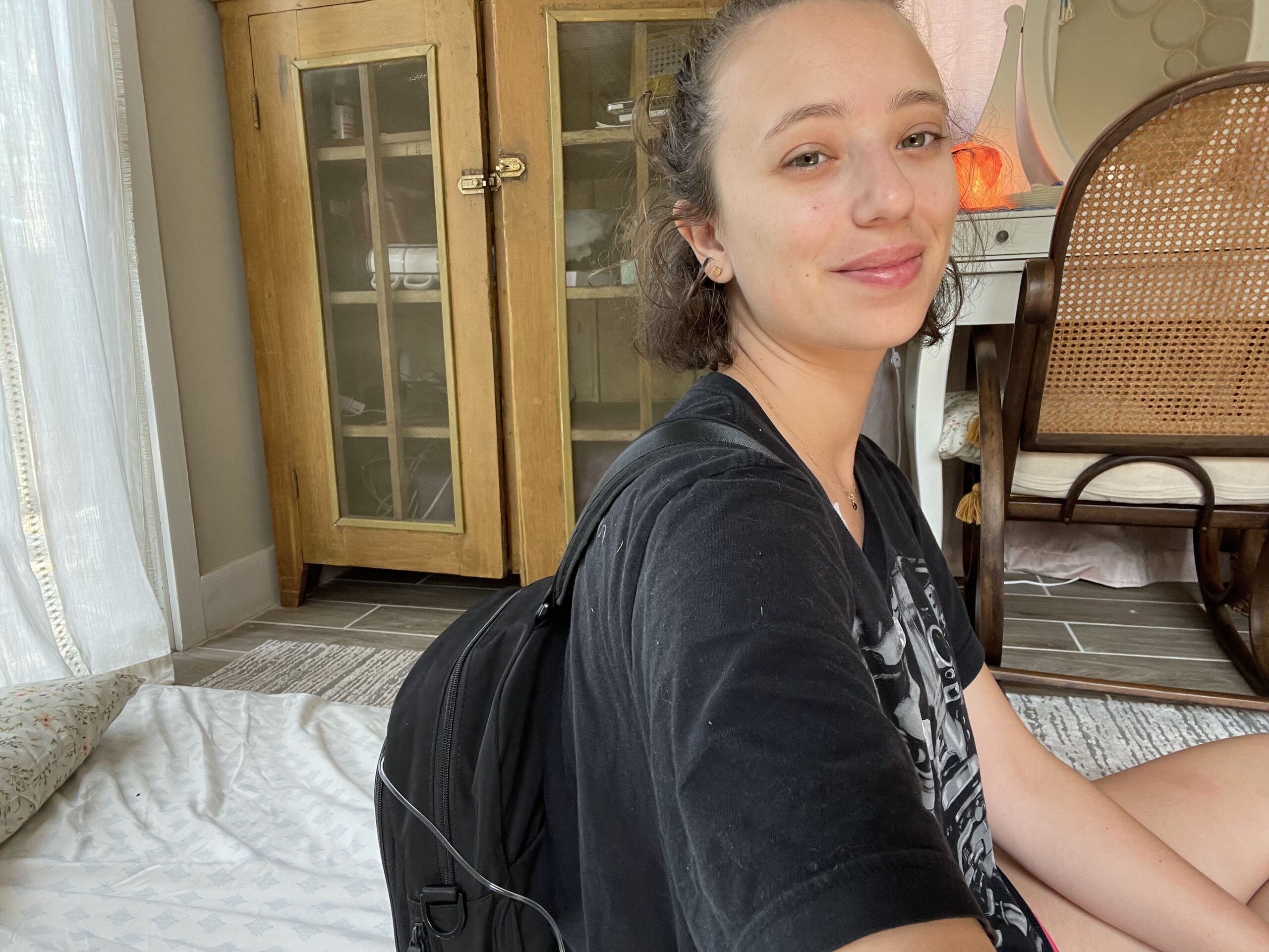 Mighty Well co-founder Emily Levy shows off her deaccessed port catheter